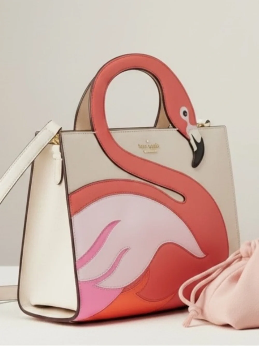 Kate Spade Flamingo Satchel NWT Pink White Novelty Tote w/ Dust Bag - Picture 6 of 17